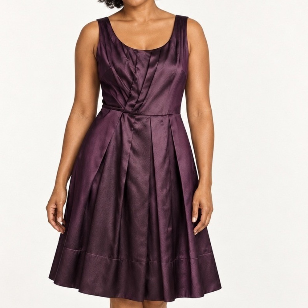 Banana Republic Womens Silk Cocktail Dress 12 Tall Purple Pleated Wedding Guest